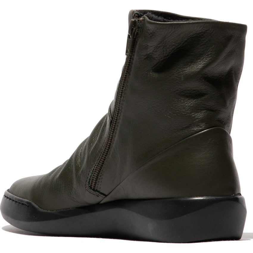 Softinos BLER550SOF women's military-style smooth leather ankle boots with side zipper and wedge sole.
