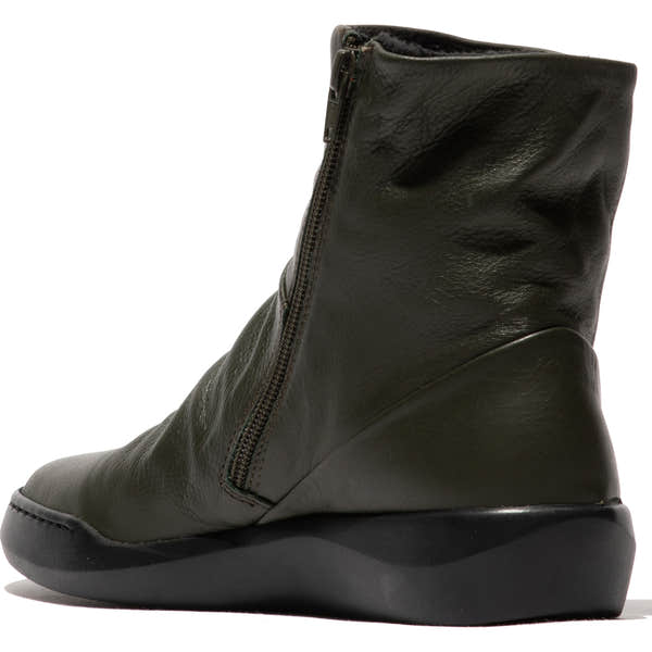 Softinos BLER550SOF women's military-style smooth leather ankle boots with side zipper and wedge sole.