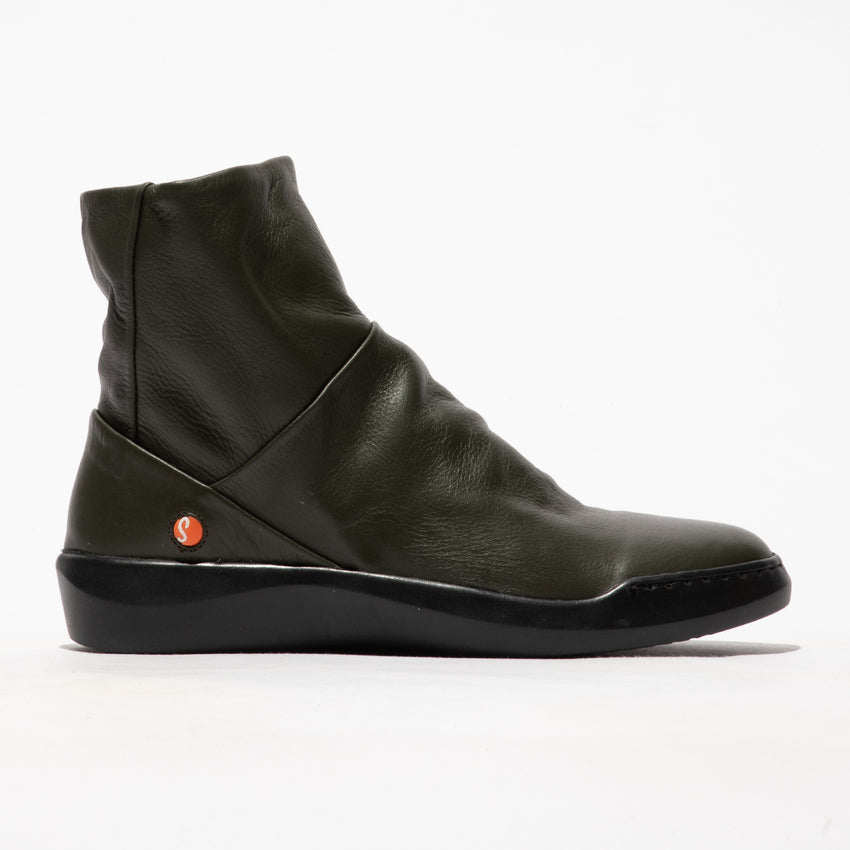 Softinos BLER550SOF women's military-style smooth leather side zip ankle boots, black, slip-on design with a sleek sole.