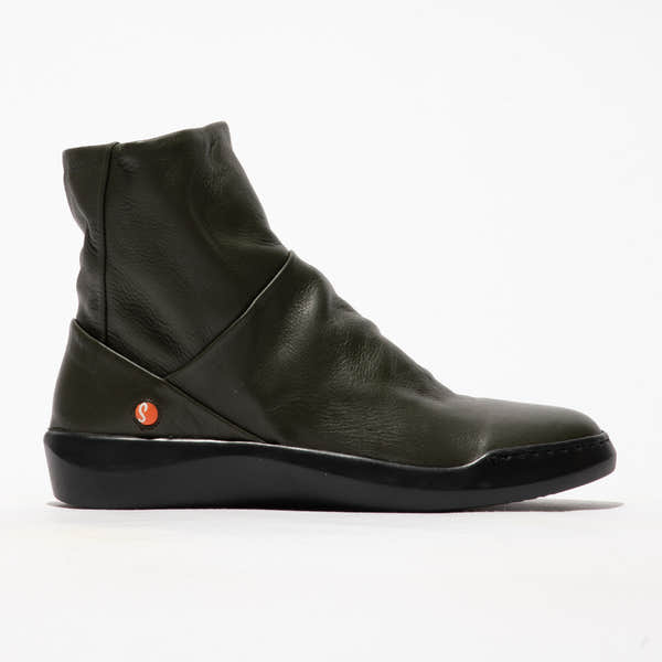 Softinos BLER550SOF women's military-style smooth leather side zip ankle boots, black, slip-on design with a sleek sole.