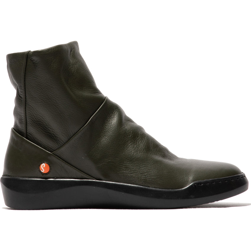 Softinos BLER550SOF women's military-style smooth leather ankle boots with side zipper and black platform sole.