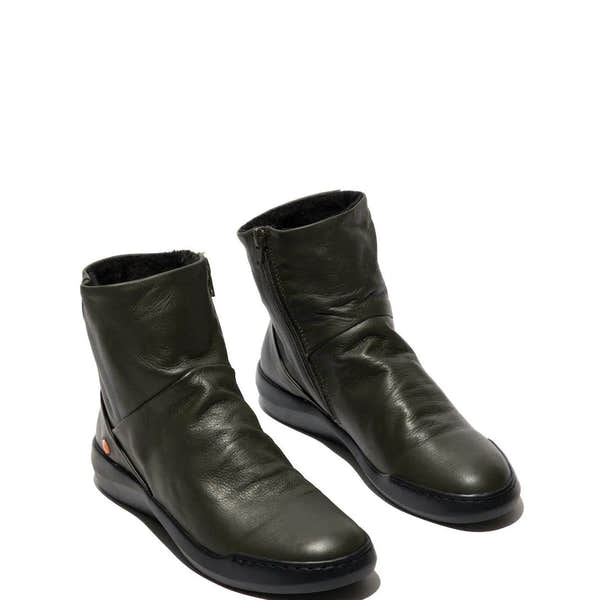 Softinos Bler 550 Ladies Green Leather Side Zip Ankle Boots-elevate your sole