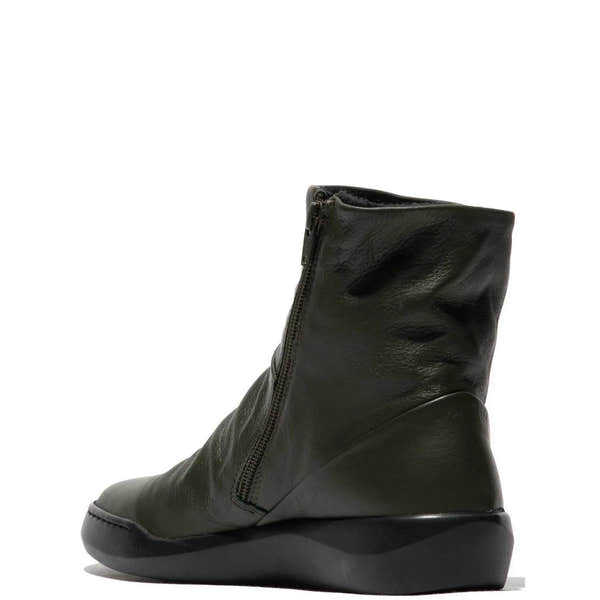 Softinos Bler 550 Ladies Green Leather Side Zip Ankle Boots-elevate your sole