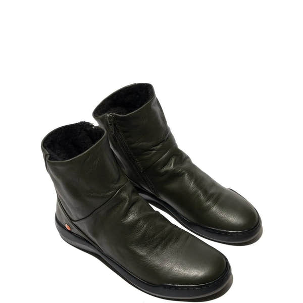 Softinos Bler 550 Ladies Green Leather Side Zip Ankle Boots-elevate your sole