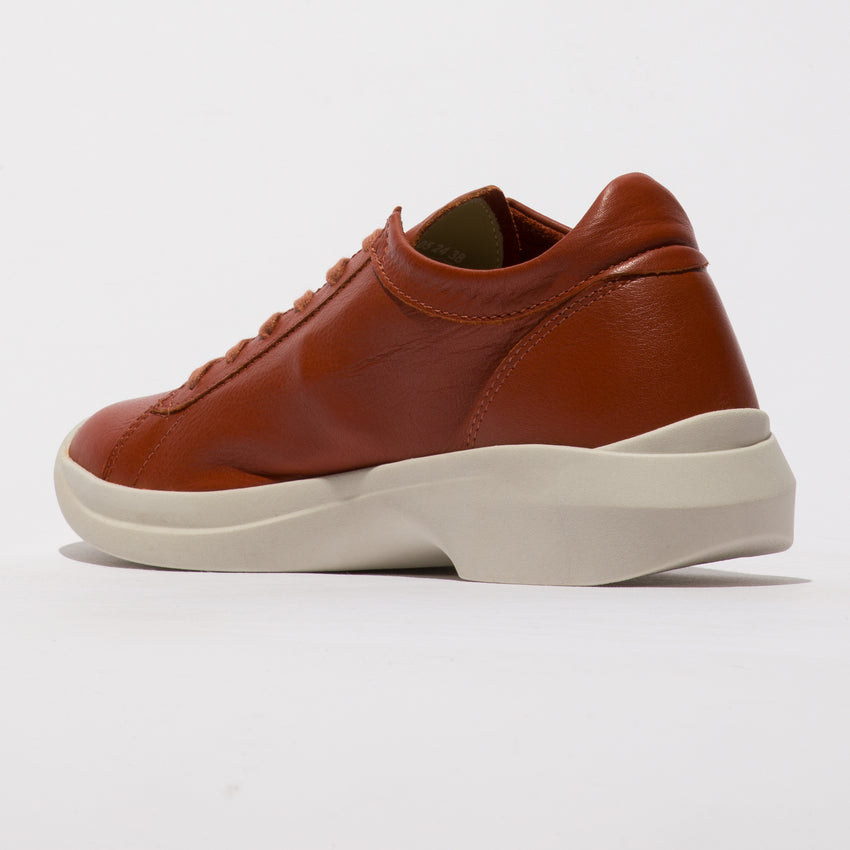 Softinos GAJI778SOF ladies brick brown leather lace-up trainers with chunky white sole.