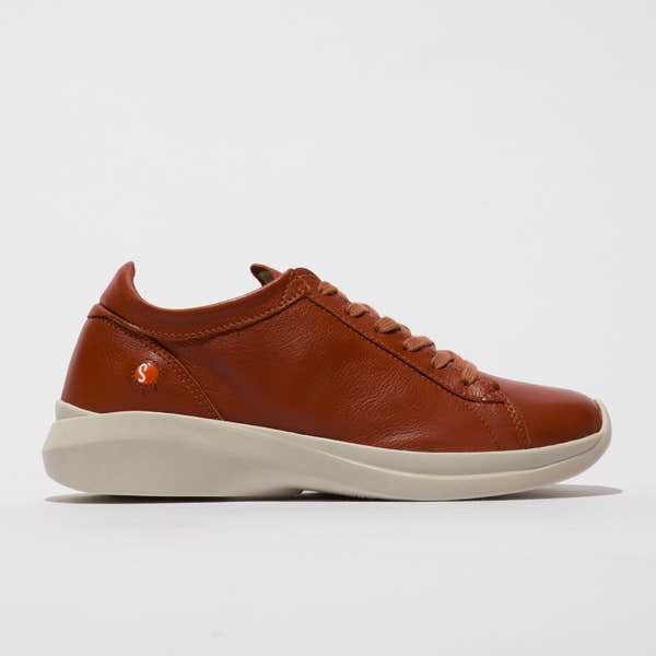 Softinos GAJI778SOF ladies brick brown leather lace-up trainers with white sole, casual and stylish footwear.