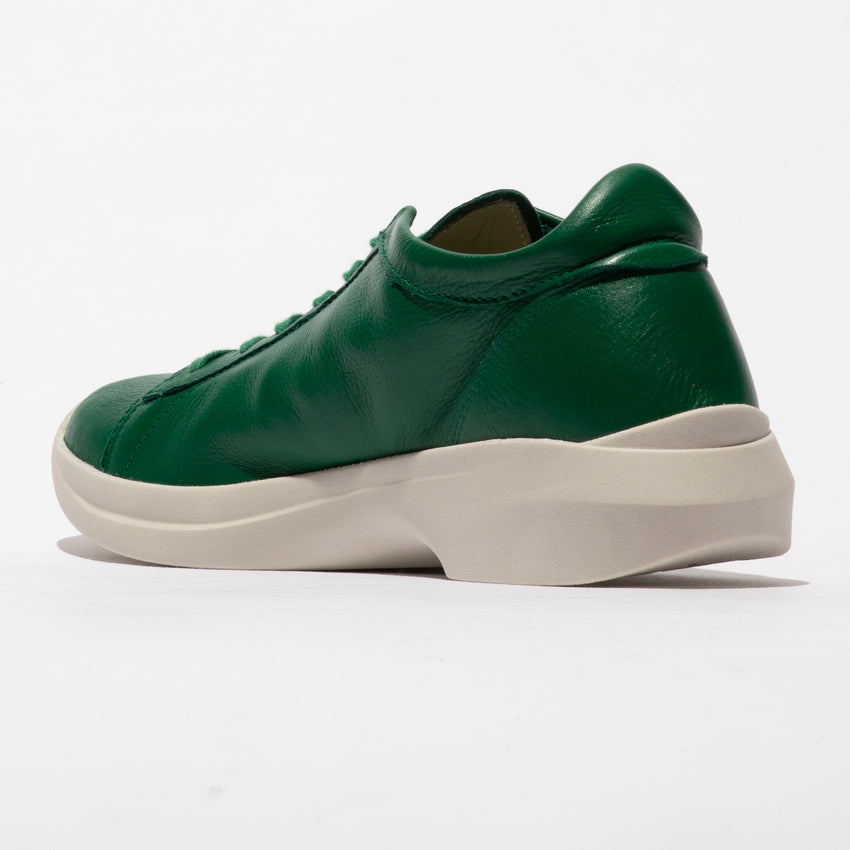 Softinos GAJI778SOF Ladies Green Leather Lace-Up Trainers with chunky white sole. Stylish and comfortable casual footwear.