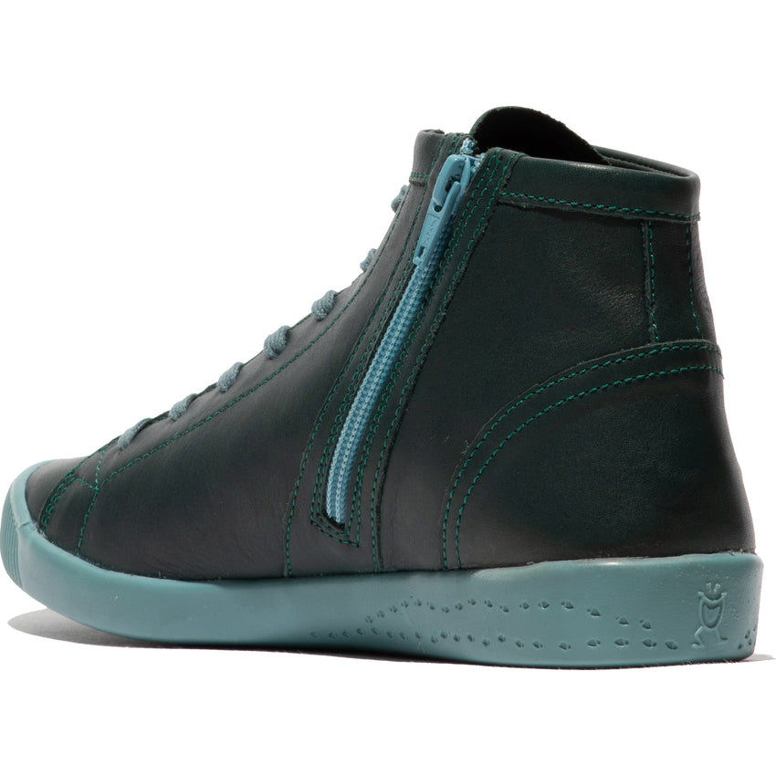 Softinos IBBI653SOF women's forest green leather ankle boots with zip and lace closure, stylish and comfortable footwear.
