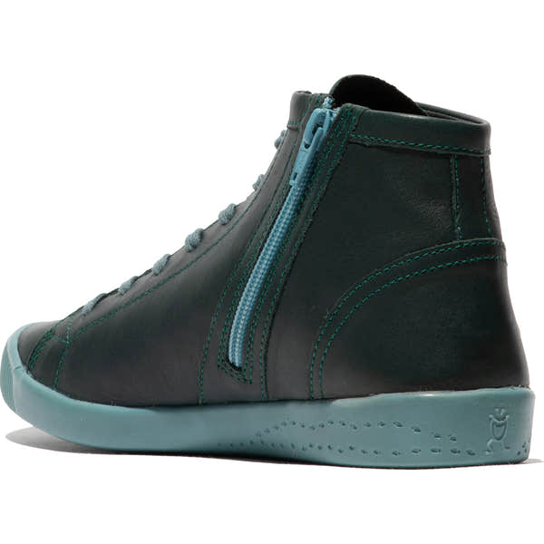 Softinos IBBI653SOF women's forest green leather ankle boots with zip and lace closure, stylish and comfortable footwear.