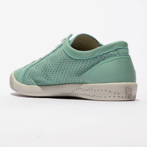 Softinos ICA388SOF women's smooth sea leather lace-up trainers, casual white sole, perforated detail, comfortable sporty footwear.