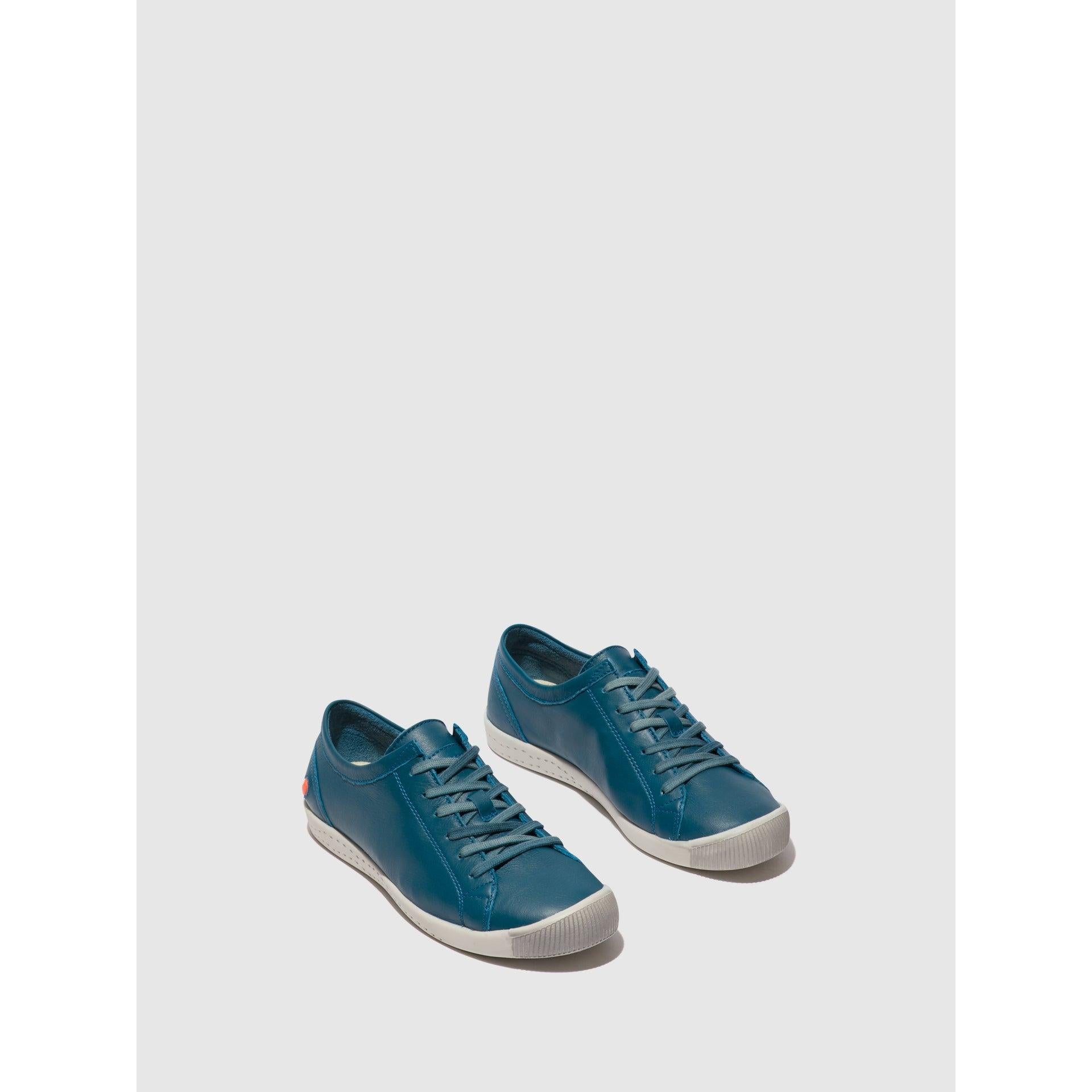Softinos ISLA154SOF women's blue denim leather lace-up trainers with white rubber soles.