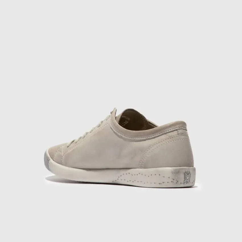 Softinos ISLA154SOF ladies light grey washed leather lace-up shoes with white sole and minimalist design.