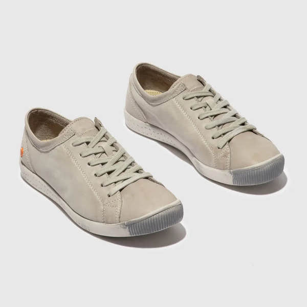 Softinos ISLA154SOF women's light grey washed leather lace-up shoes with rubber soles.