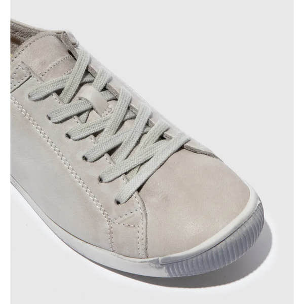 Softinos ISLA154SOF ladies light grey washed leather lace-up shoes with white rubber sole.