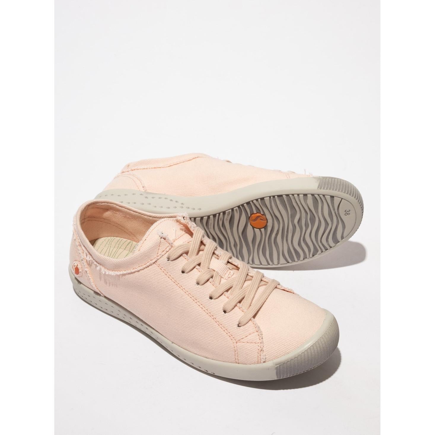 Softinos ISLA154SOF women's nude pink textile lace-up trainers with rubber soles and casual design.