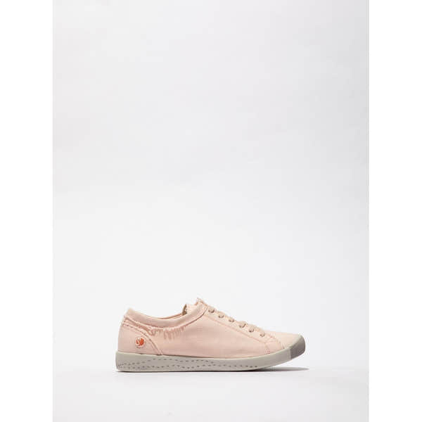 Softinos ISLA154SOF women's nude pink textile lace-up trainers with a casual design and textured sole.