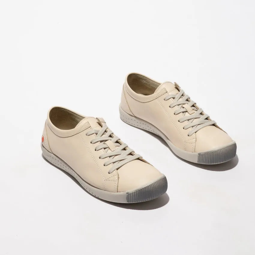 Softinos ISLA154SOF women's cream leather lace-up shoes with rubber soles, stylish and comfortable footwear.