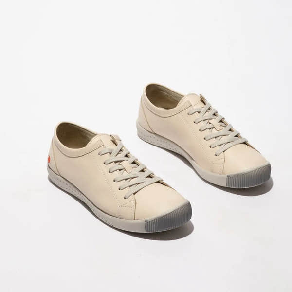 Softinos ISLA154SOF women's cream leather lace-up shoes with rubber soles, stylish and comfortable footwear.