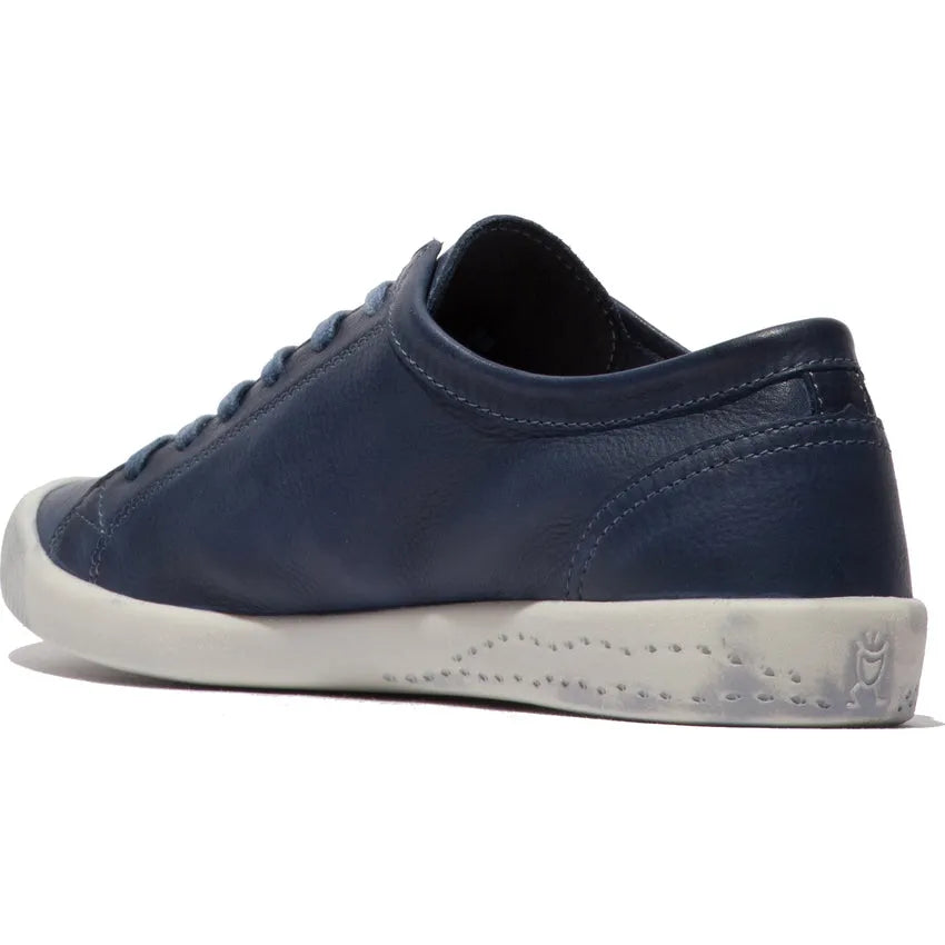 Softinos ISLA154SOF ladies navy leather and microfibre lace-up shoes with cushioned sole, casual sneaker style.