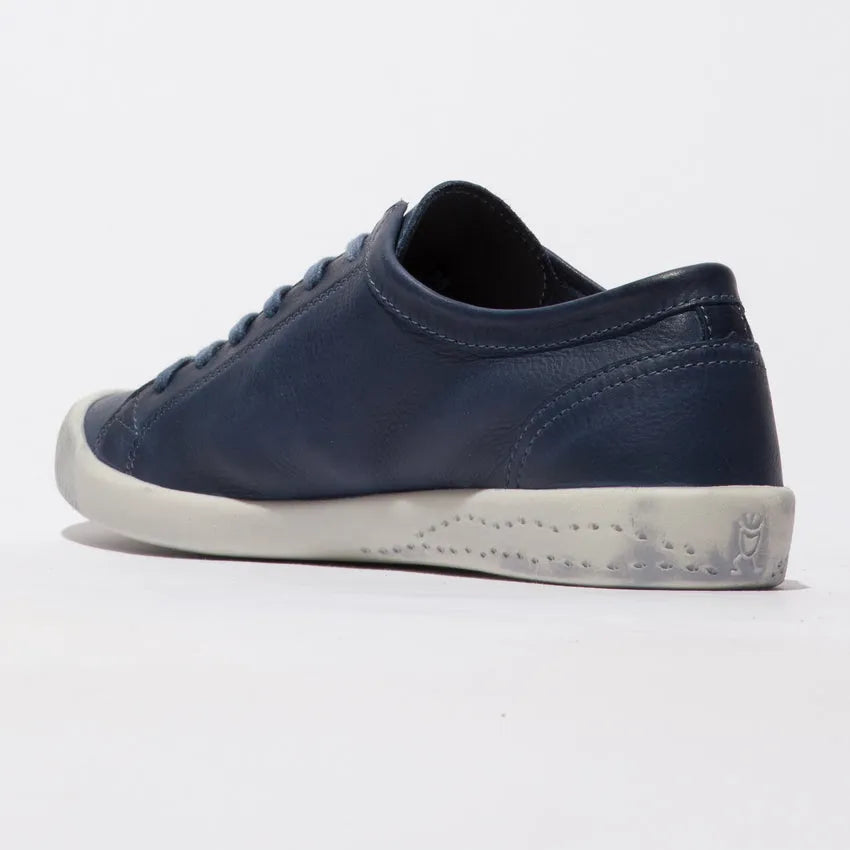 Softinos ISLA154SOF women's navy leather and microfibre lace-up casual sneaker with white rubber sole.