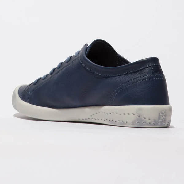 Softinos ISLA154SOF women's navy leather and microfibre lace-up casual sneaker with white rubber sole.