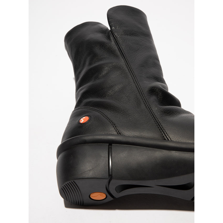 Softinos ROTT809SOF ladies black smooth leather mid-calf boots with side zipper and chunky sole.