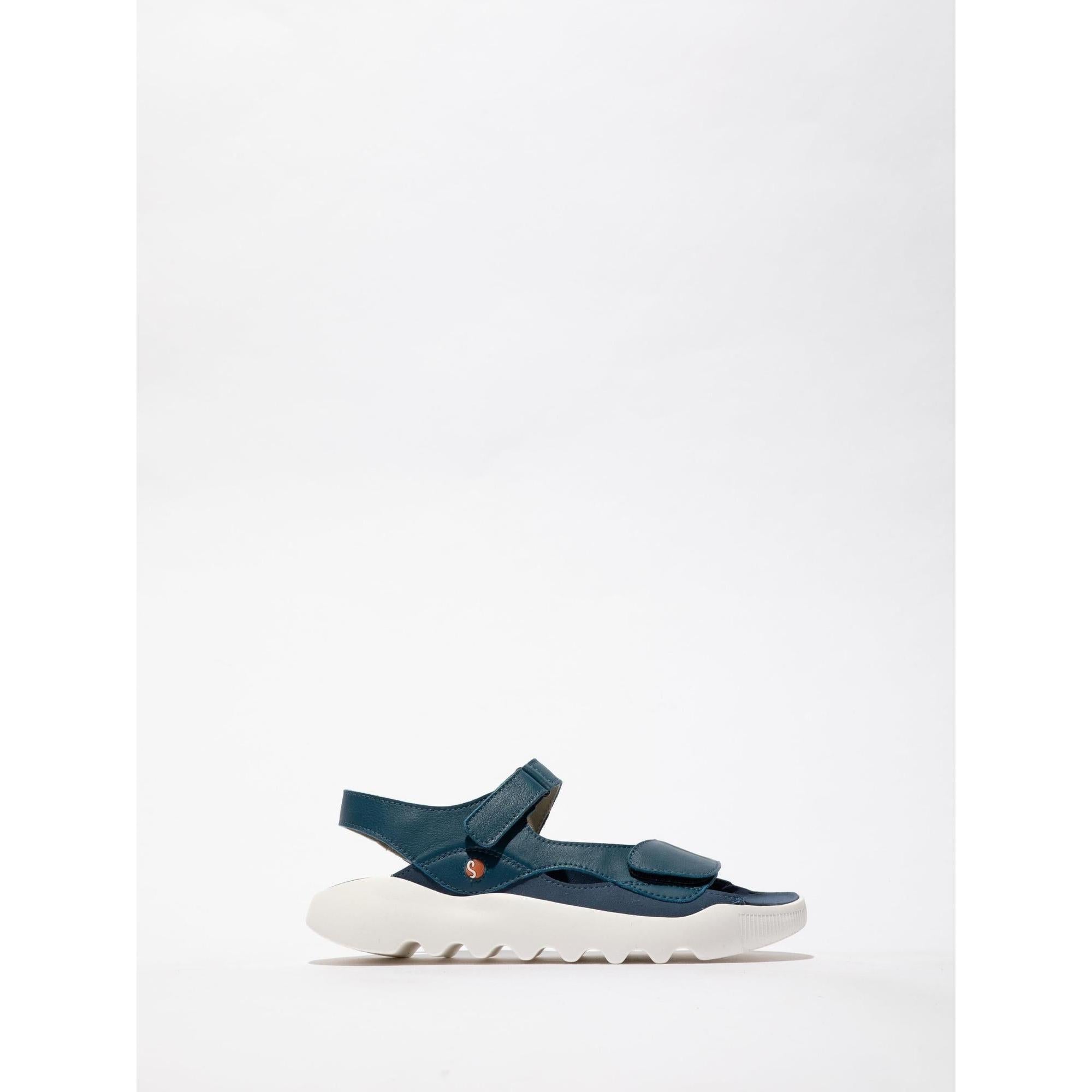 Softinos WIAL788SOF women's blue denim leather and textile touch-fastening sandals with cushioned white sole.