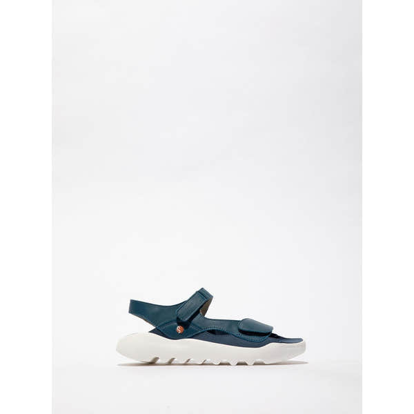 Softinos WIAL788SOF women's blue denim leather and textile touch-fastening sandals with cushioned white sole.