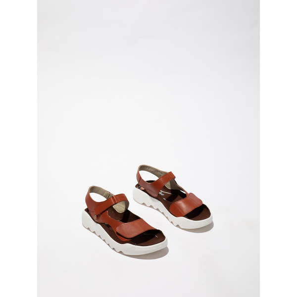 Softinos WIAL788SOF ladies brick brown leather and textile touch-fastening sandals with chunky white soles.