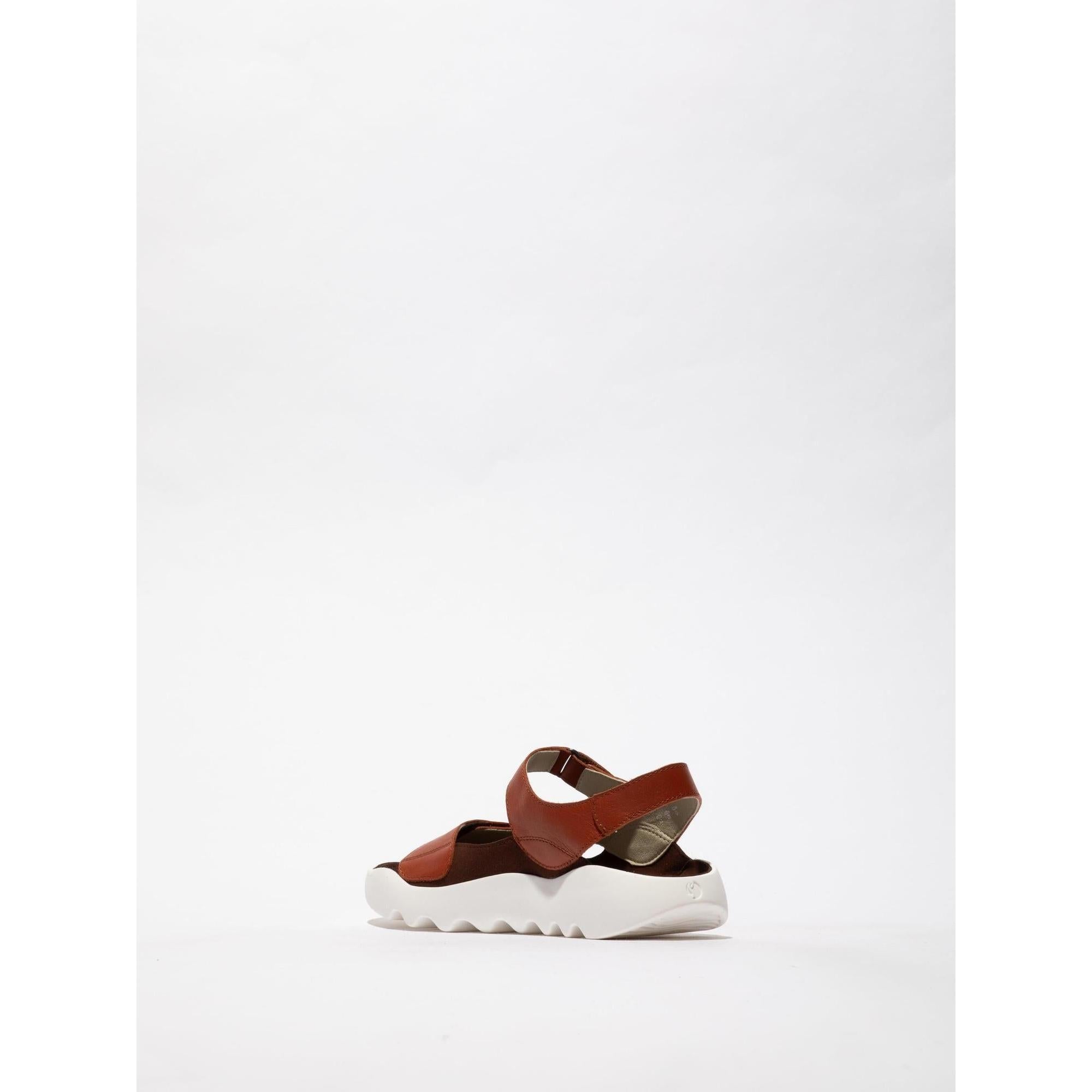 Softinos WIAL788SOF women's brick brown leather and textile touch-fastening sandals with a chunky white sole.