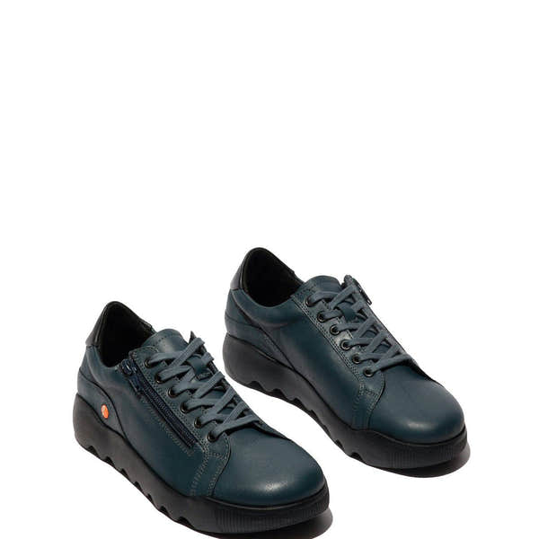 Softinos Whiz 719 Ladies Denim & Black Leather Zip & Lace Trainers-elevate your sole