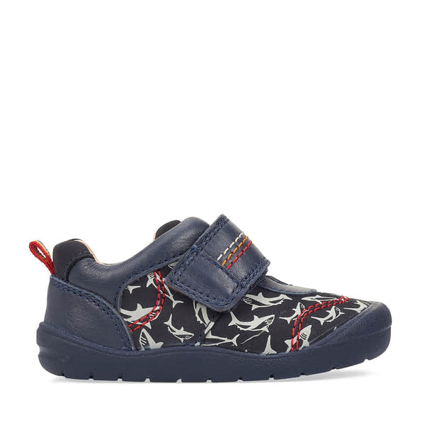 Start-Rite Jaws 0782_9 Boys Navy Nubuck Shark Print First Shoes - elevate your sole