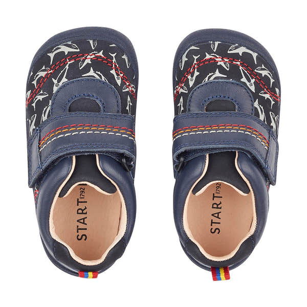 Start-Rite Jaws 0782_9 Boys Navy Nubuck Shark Print First Shoes - elevate your sole