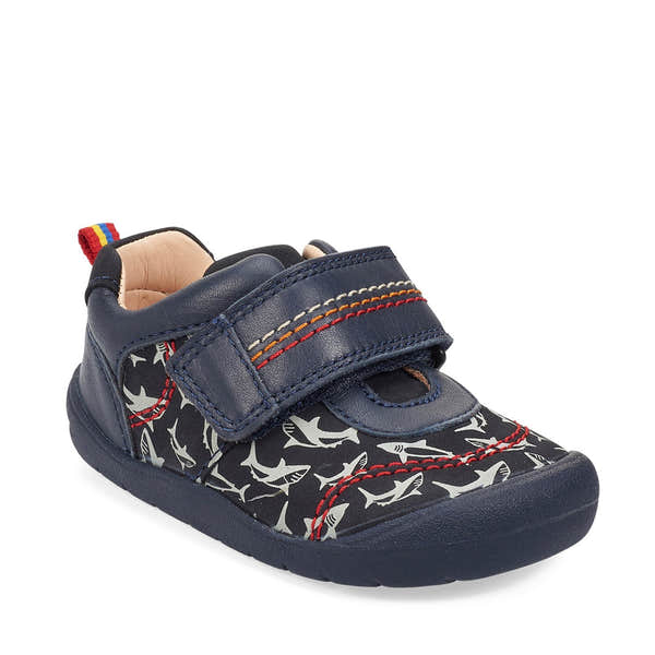 Start-Rite Jaws 0782_9 Boys Navy Nubuck Shark Print First Shoes - elevate your sole