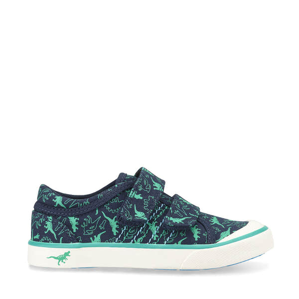 Start-Rite Jurassic 6177_9 Navy Dino Print Touch Fastening Canvas Shoes - elevate your sole