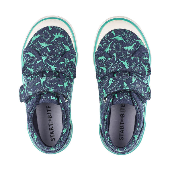 Start-Rite Jurassic 6177_9 Navy Dino Print Touch Fastening Canvas Shoes - elevate your sole