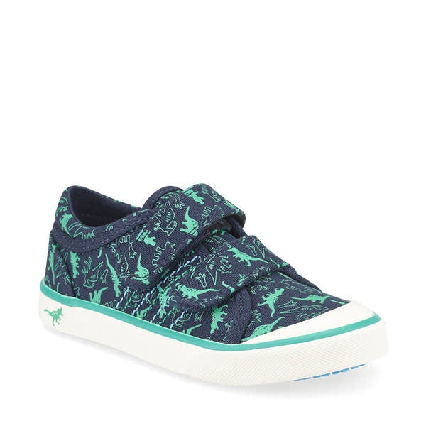 Start-Rite Jurassic 6177_9 Navy Dino Print Touch Fastening Canvas Shoes - elevate your sole