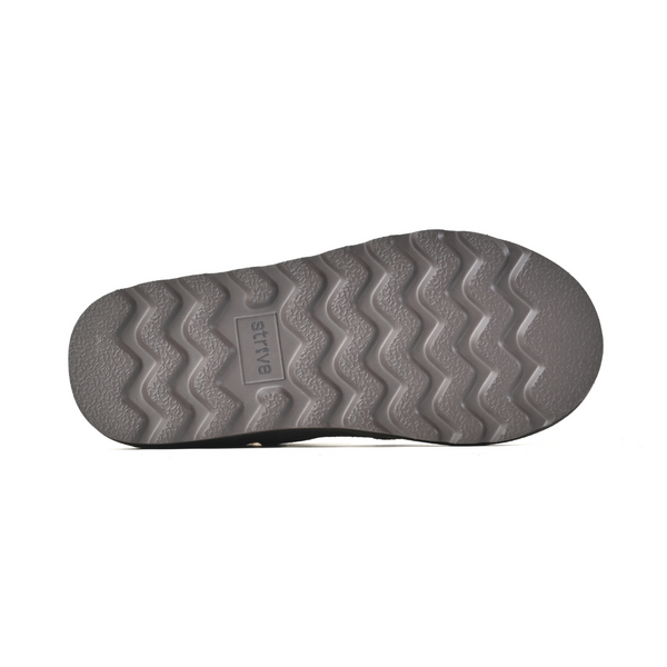 Strive Alaska chocolate brown suede slippers, outsole tread