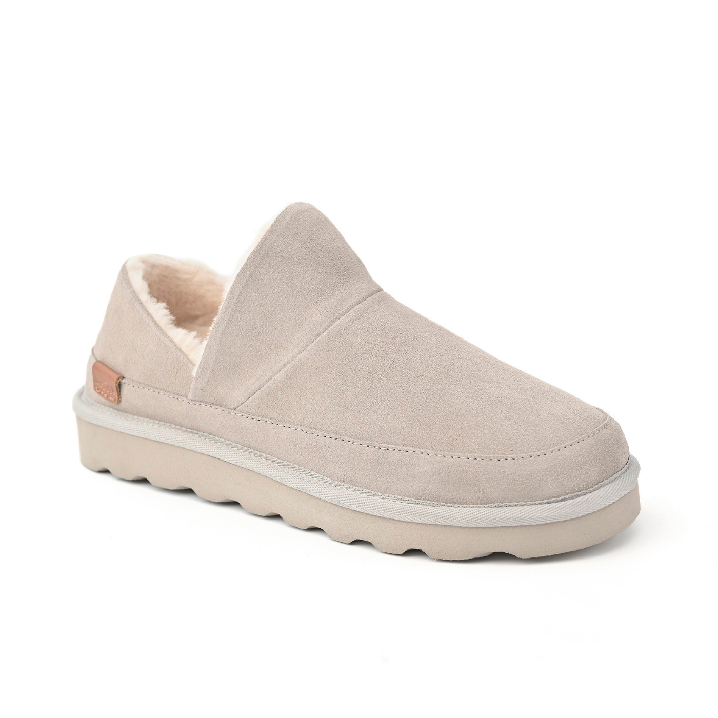 Strive Alaska grey suede slippers, three-quarter front view