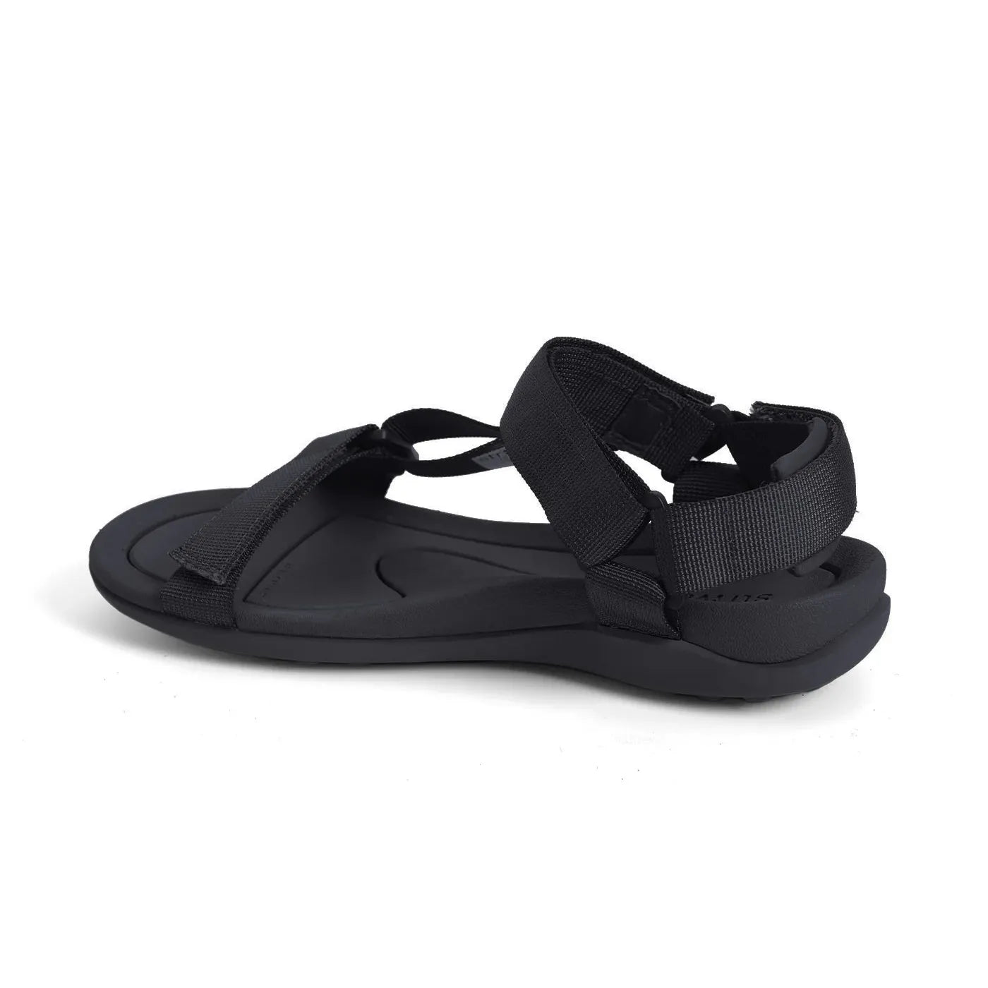 Strive Drift Ladies Black Arch Support Sandals with touch fastening straps and cushioned sole.