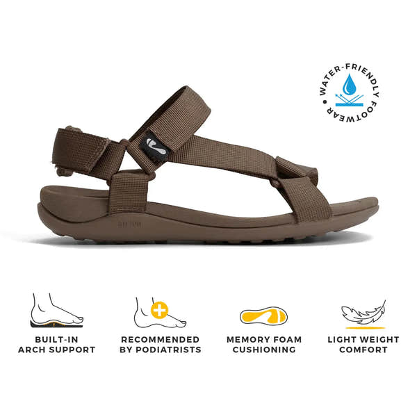 Strive Drift Ladies Chocolate Brown Arch Support Touch Fastening Sandals with memory foam cushioning and lightweight design.