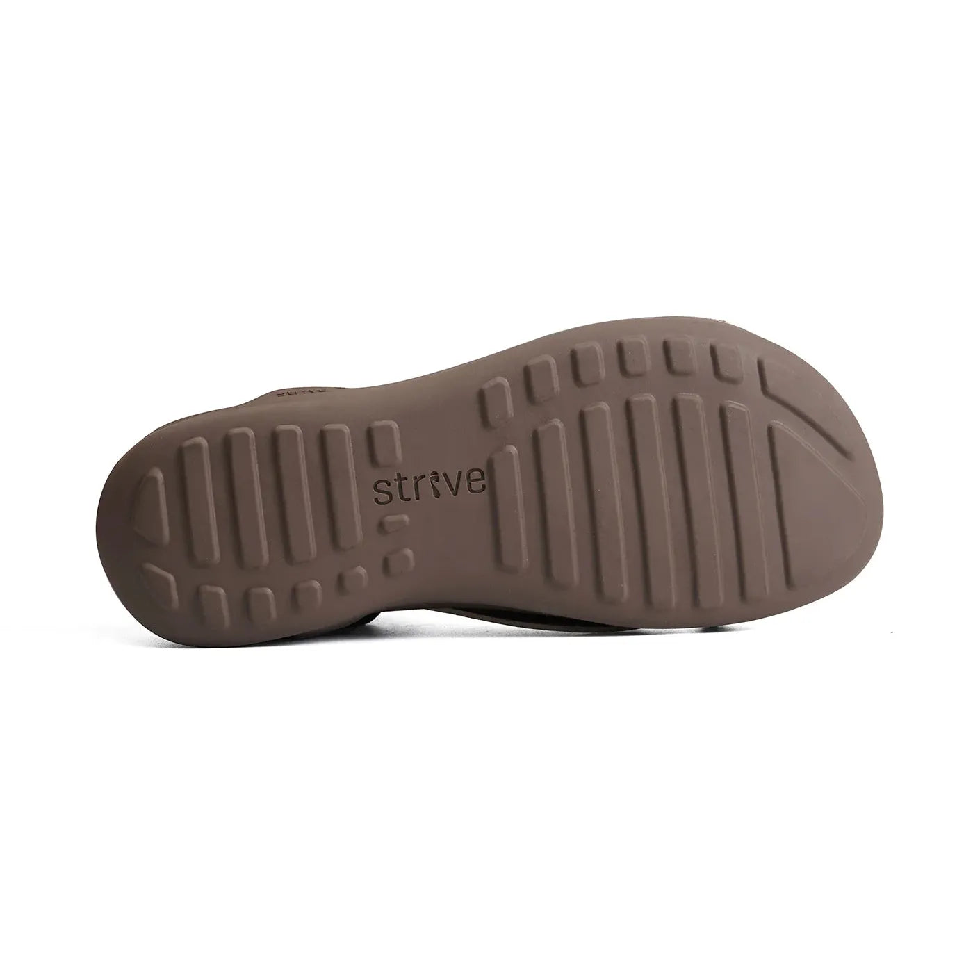 Strive Drift Ladies Chocolate Brown Arch Support Touch Fastening Sandals with cushioned sole and traction grip outsole.