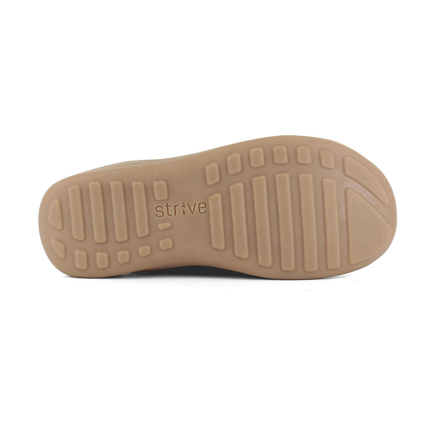 Strive Geneva women's charcoal grey leather slip-on slippers with arch support, rubber sole, and textured grip.