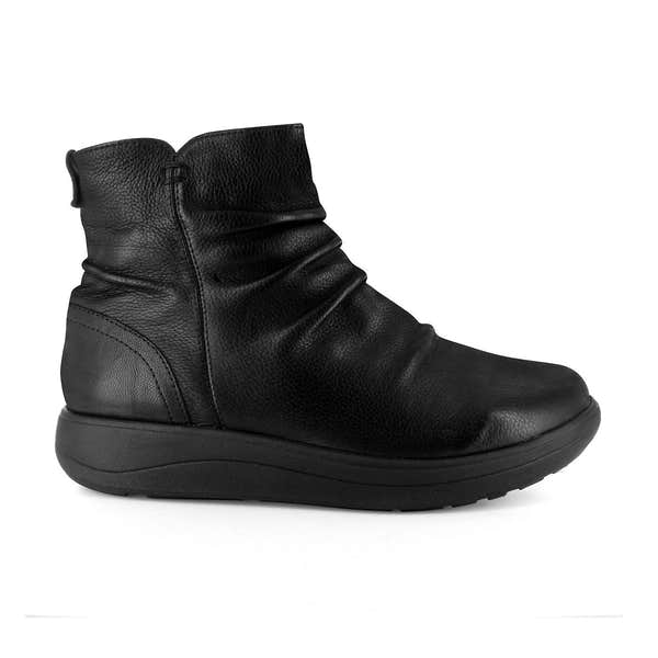 Strive Tempo Ladies All Black Leather Arch Support Side Zip Ankle Boots-elevate your sole