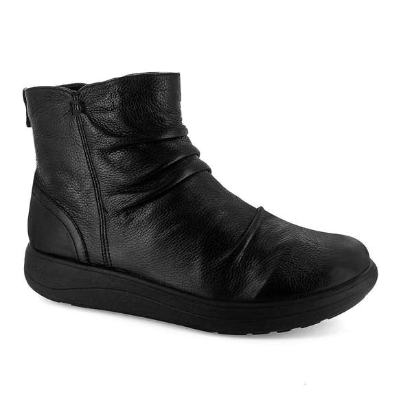 Strive Tempo Ladies All Black Leather Arch Support Side Zip Ankle Boots-elevate your sole