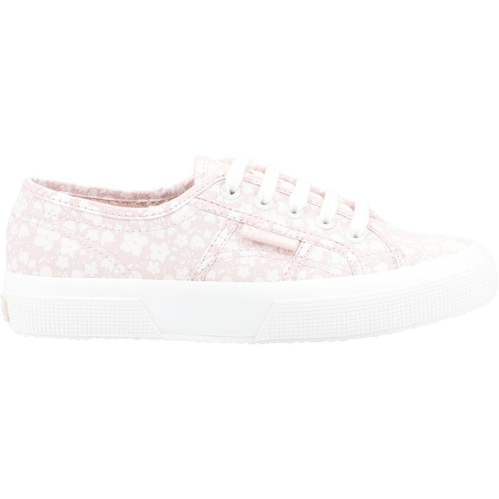 Superga 2750 Print Ladies White And Pink Cotton Lace Up Trainers-elevate your sole