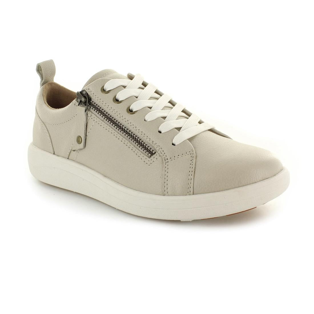 Strive Talia Ladies Beige Leather Arch Support Zip & Lace Trainers
