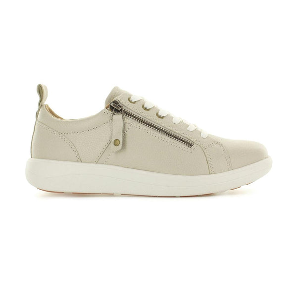 Strive Talia Ladies Beige Leather Arch Support Zip & Lace Trainers