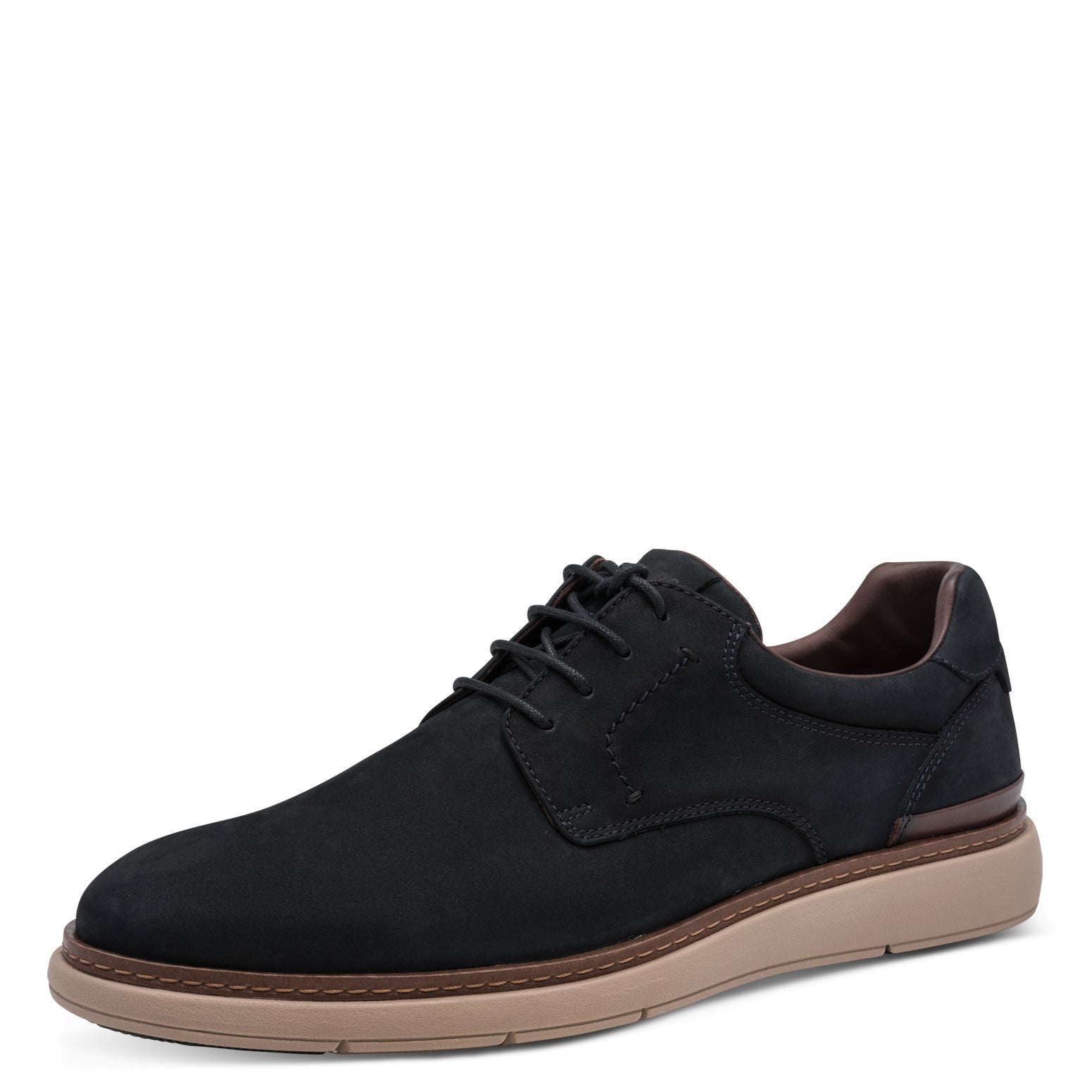 Tamaris men's navy leather lace-up shoe, front three-quarter view.
