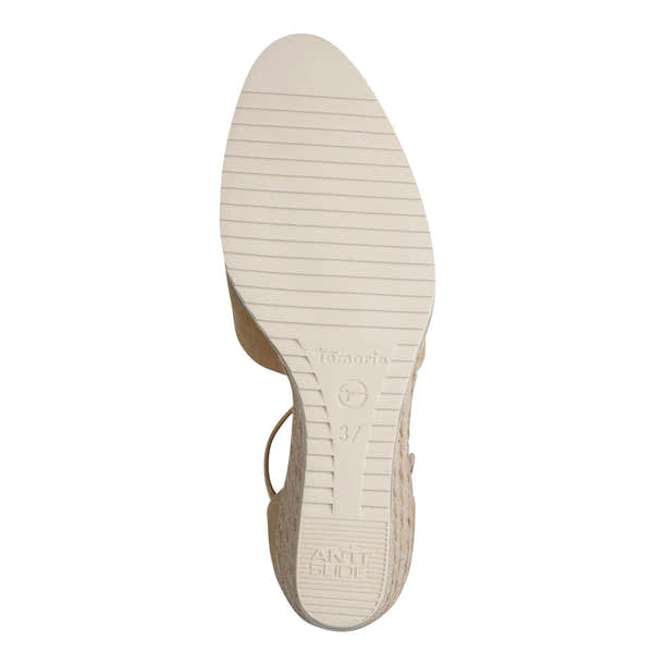 Tamaris women's tan leather touch fastening sandals with slip-resistant sole and open toe design.